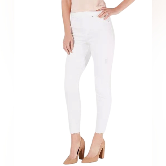 NWT SPANX Distressed White Skinny Ankle Frayed Cuff Jeans S Small New with Tag - Picture 7 of 11